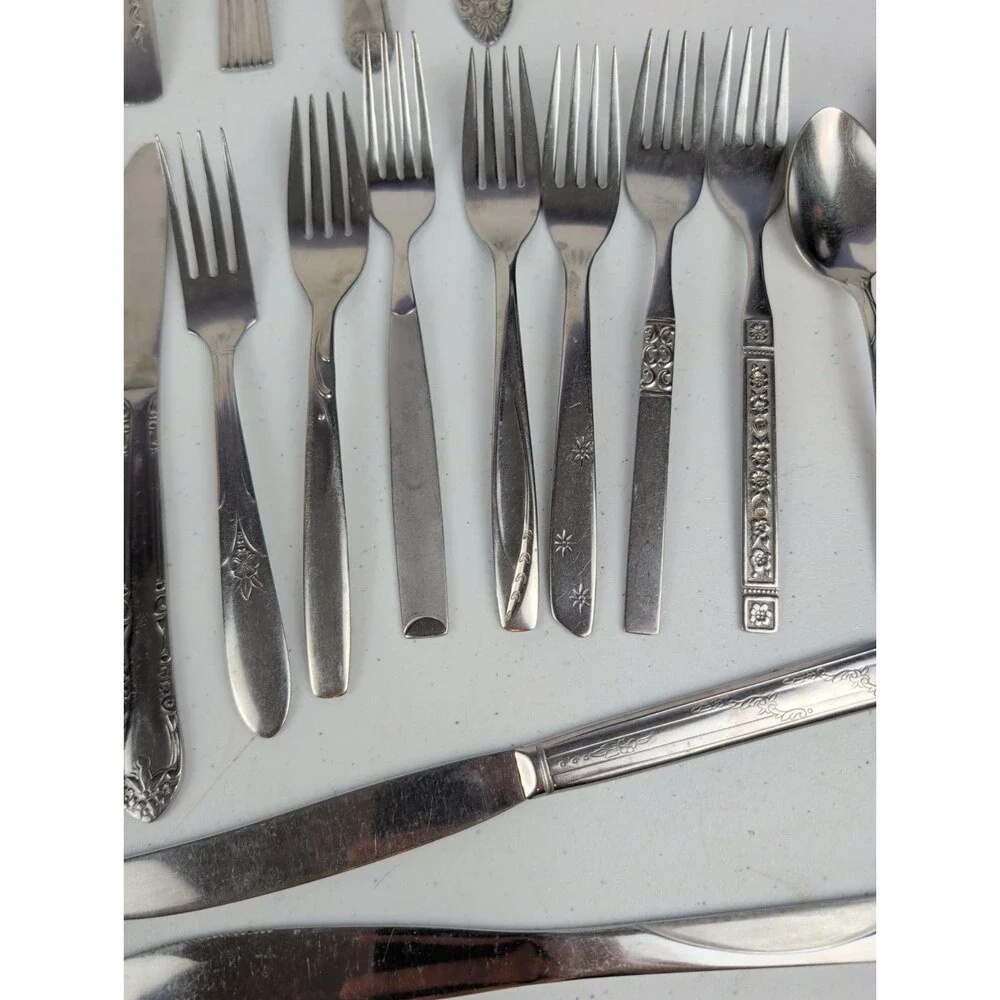 VTG Flatware Mixed Lot Silverware Stainless Lot Of 52 Oneida Japan Korea ECT
